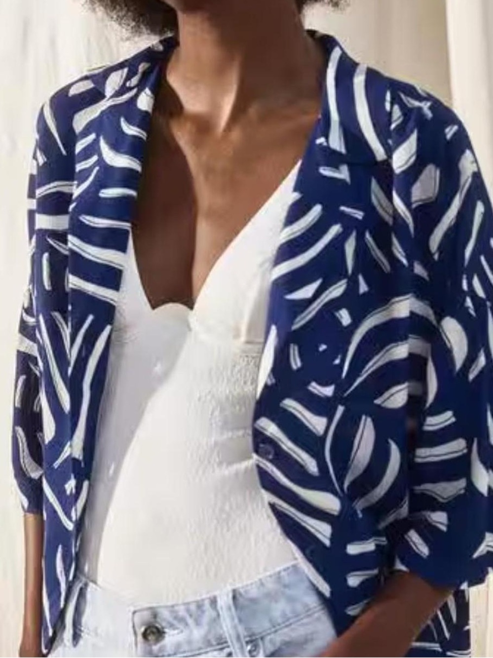 H&M Navy and White Abstract Button Down Shirt